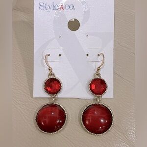 NWT Style & Co. Bubble Drop Dangle Holiday Earrings Red Gold Tone
